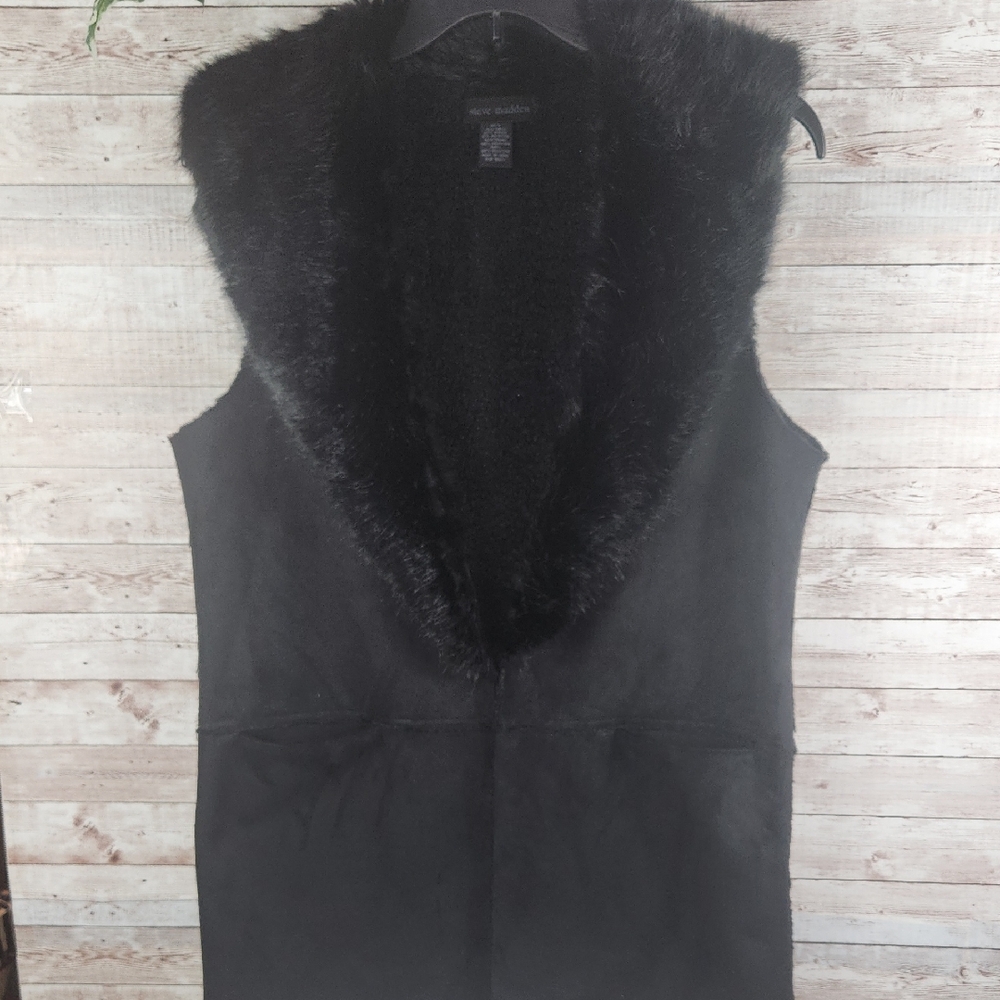 Steve Madden, Women's Faux Fur and suede 3/4 length Vest, Sz M - Picture 2 of 11